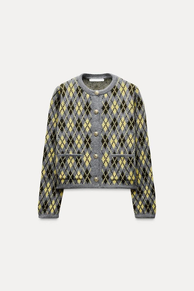 Cardigan Donna Tricot con Motivo a Diamante con Collo Rotondo | Autunno 2025 TIAMUSE Cardigan