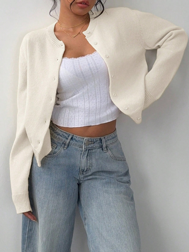 Cardigan Donna in Maglia Basic | Pullover Corto Slim Versatile TIAMUSE Cardigan