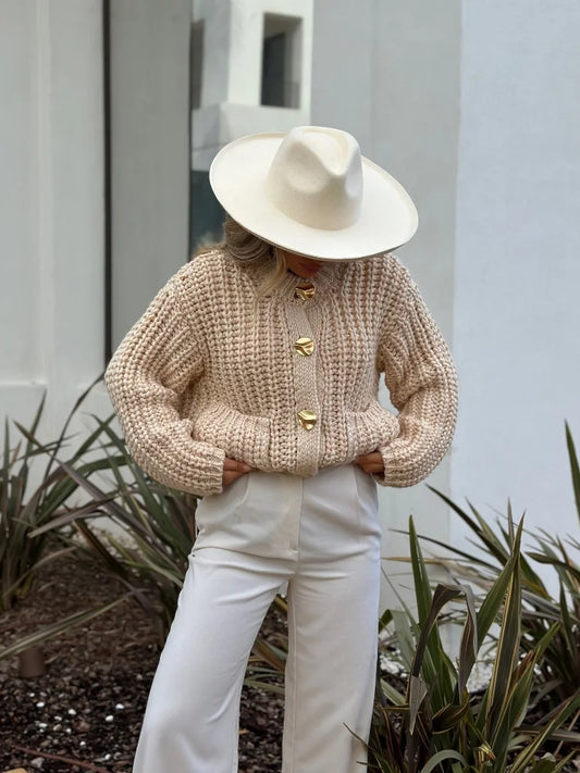 Cardigan Donna in Maglia Grossa con Bottoni e Maniche a Palloncino | Autunno/Inverno TIAMUSE Cardigan