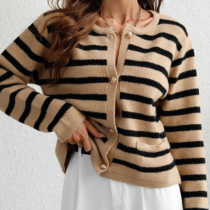 Cardigan a Righe Donna Elegante | Maglione Lavorato Autunno Inverno TIAMUSE