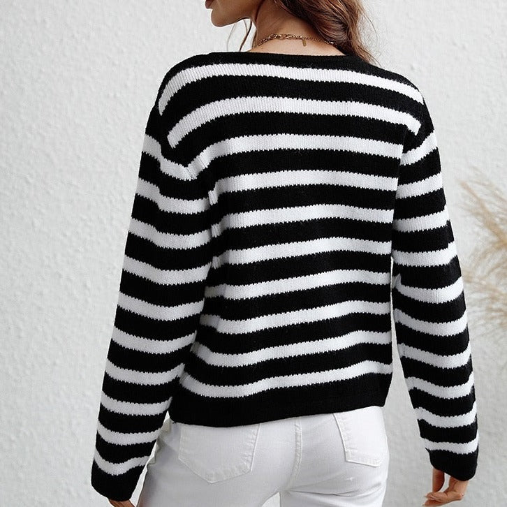 Cardigan a Righe Donna Elegante | Maglione Lavorato Autunno Inverno TIAMUSE