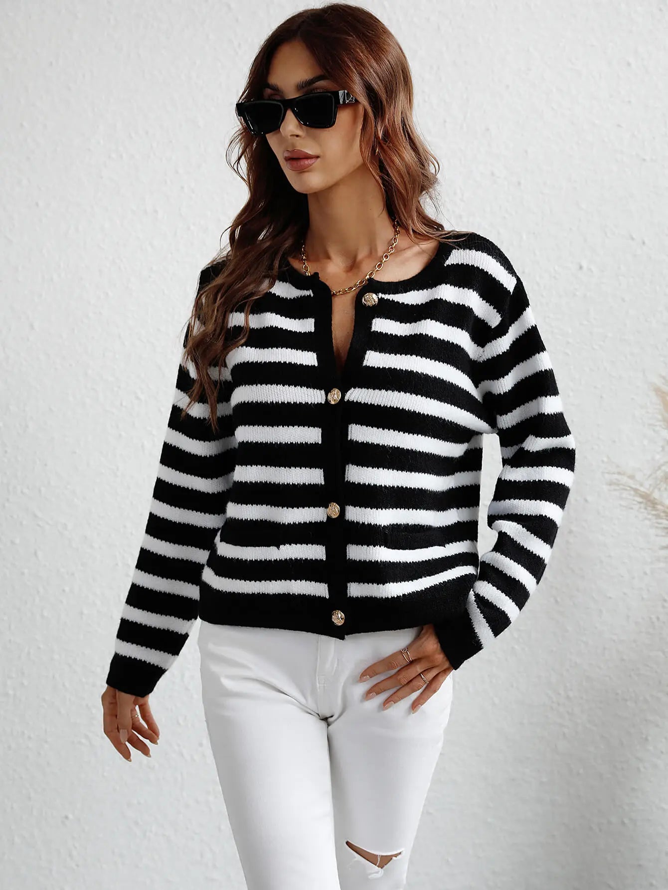 Cardigan a Righe Donna Elegante | Maglione Lavorato Autunno Inverno TIAMUSE