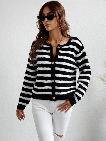 Cardigan a Righe Donna Elegante | Maglione Lavorato Autunno Inverno TIAMUSE