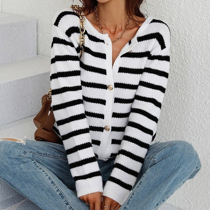 Cardigan a Righe Donna Elegante | Maglione Lavorato Autunno Inverno TIAMUSE