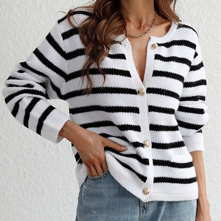 Cardigan a Righe Donna Elegante | Maglione Lavorato Autunno Inverno TIAMUSE