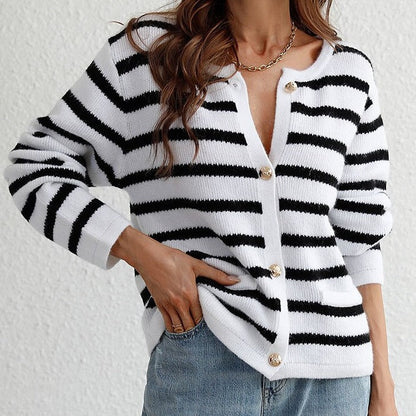 Cardigan a Righe Donna Elegante | Maglione Lavorato Autunno Inverno TIAMUSE