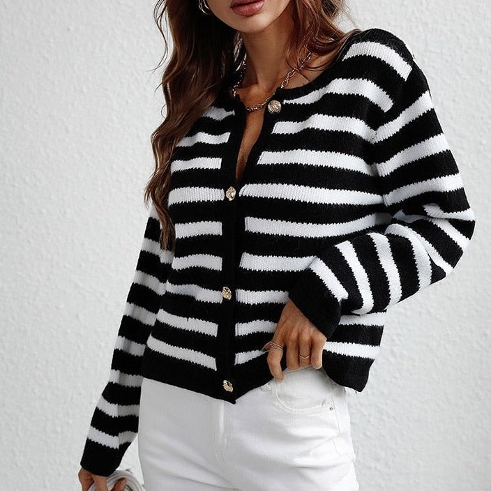 Cardigan a Righe Donna Elegante | Maglione Lavorato Autunno Inverno TIAMUSE