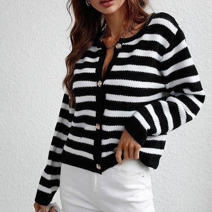 Cardigan a Righe Donna Elegante | Maglione Lavorato Autunno Inverno TIAMUSE