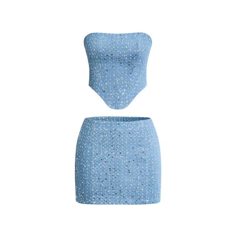 Carlina Set Due Pezzi Brillante | Gonna Luminosa & Top Corto TIAMUSE Set Due Pezzi