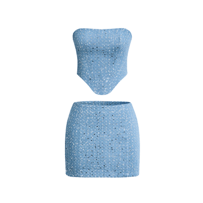 Carlina Set Due Pezzi Brillante | Gonna Luminosa & Top Corto TIAMUSE Set Due Pezzi