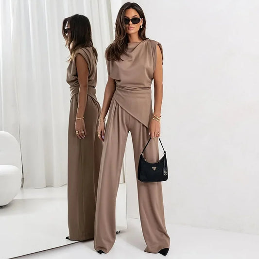 Completo Donna Chic con Top Asimmetrico e Pantaloni a Vita Alta – Set Elegante Estivo TIAMUSE Completo Donna