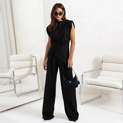 Completo Donna Chic con Top Asimmetrico e Pantaloni a Vita Alta – Set Elegante Estivo TIAMUSE Completo Donna