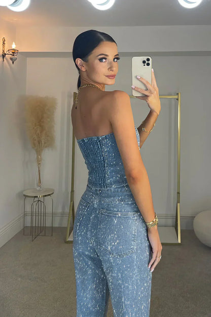 Completo Donna con Strass 2025 | Jeans in Denim e Top Brillante per Feste e Serate TIAMUSE Sets