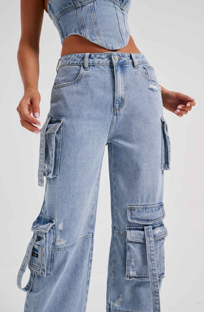 Completo Donna in Denim con Corsetto e Cargo Pants TIAMUSE