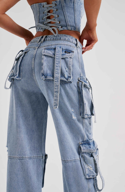 Completo Donna in Denim con Corsetto e Cargo Pants TIAMUSE