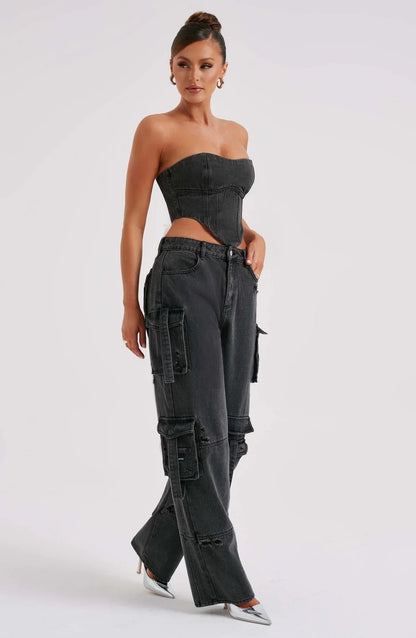 Completo Donna in Denim con Corsetto e Cargo Pants TIAMUSE