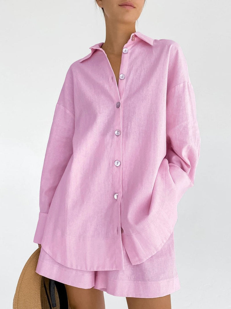 Completo Estivo in Cotone Rosa e Bianco | Set a Due Pezzi Traspirante per l’Estate TIAMUSE Short Sets Women