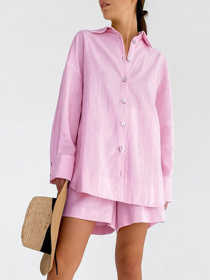 Completo Estivo in Cotone Rosa e Bianco | Set a Due Pezzi Traspirante per l’Estate TIAMUSE Short Sets Women