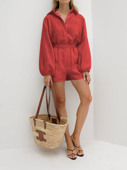 Completo a Due Pezzi con Shorts in Lino Andrea | Look Estivo Casual per Viaggio, Spiaggia e Città TIAMUSE Short Sets