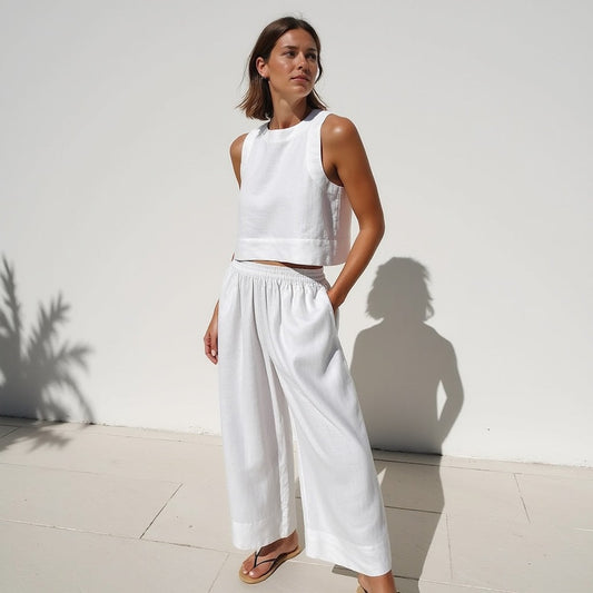 Completo in Lino Donna | Set Due Pezzi Elegante e Casual per Spiaggia, Vacanza & Brunch TIAMUSE Completo in Lino