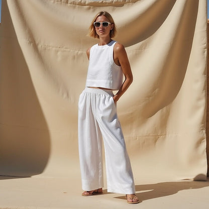 Completo in Lino Donna | Set Due Pezzi Elegante e Casual per Spiaggia, Vacanza & Brunch TIAMUSE Completo in Lino