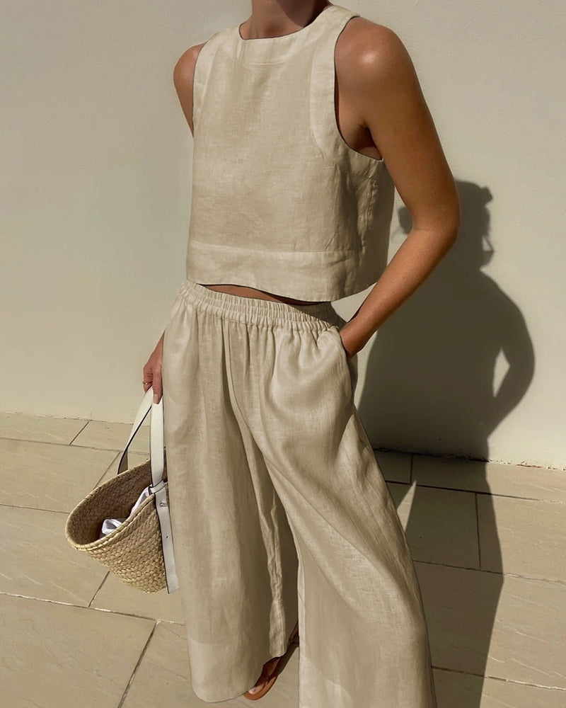 Completo in Lino Donna | Set Due Pezzi Elegante e Casual per Spiaggia, Vacanza & Brunch TIAMUSE Completo in Lino