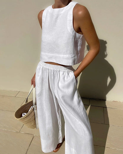 Completo in Lino Donna | Set Due Pezzi Elegante e Casual per Spiaggia, Vacanza & Brunch TIAMUSE Completo in Lino