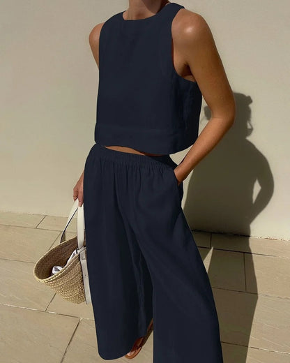 Completo in Lino Donna | Set Due Pezzi Elegante e Casual per Spiaggia, Vacanza & Brunch TIAMUSE Completo in Lino