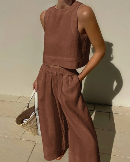 Completo in Lino Donna | Set Due Pezzi Elegante e Casual per Spiaggia, Vacanza & Brunch TIAMUSE Completo in Lino