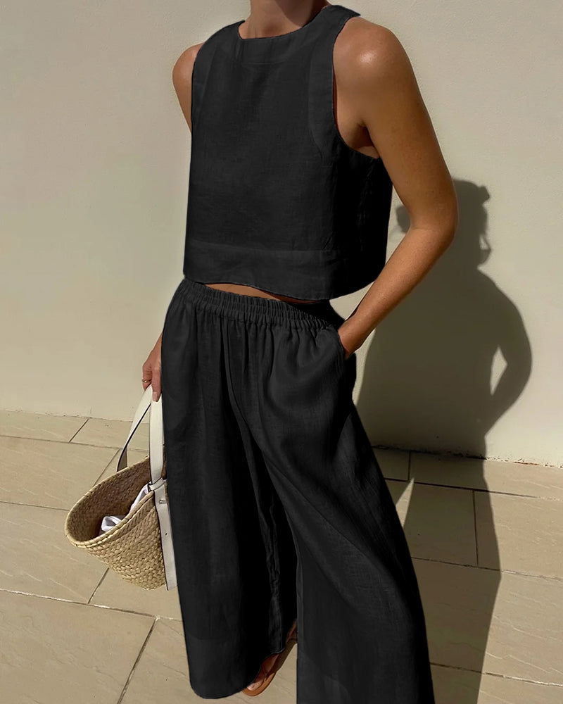 Completo in Lino Donna | Set Due Pezzi Elegante e Casual per Spiaggia, Vacanza & Brunch TIAMUSE Completo in Lino