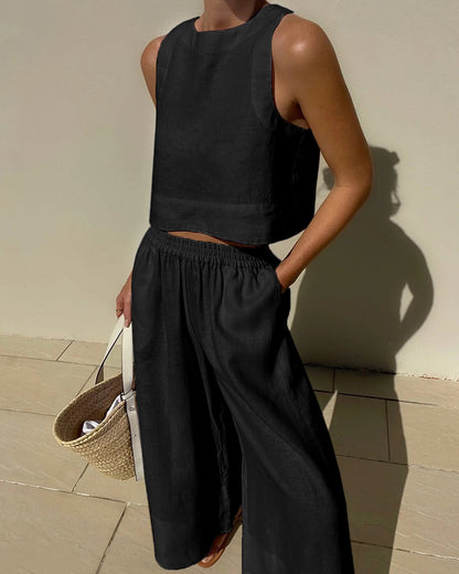 Completo in Lino Donna | Set Due Pezzi Elegante e Casual per Spiaggia, Vacanza & Brunch TIAMUSE Completo in Lino