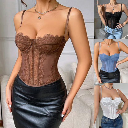 Corsetto in Pizzo Bianco con Spalline Sottili | Top Corsetto Estivo Leggero Vanessa TIAMUSE Top Corsetto
