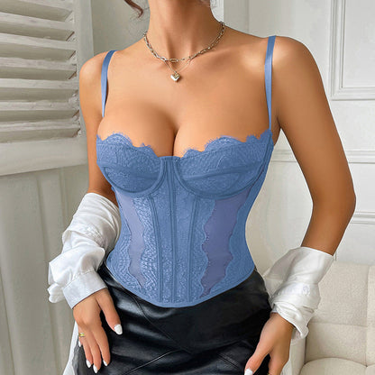 Corsetto in Pizzo Nero con Spalline Sottili | Corsetto Estivo Leggero Vanessa Copy TIAMUSE Top Corsetto