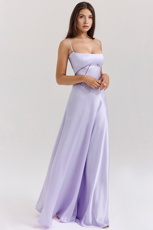 Abito Lungo Elegante Donna in Nero e Viola – Vestito Bustier Perfetto per Cerimonie ed Eventi 2025