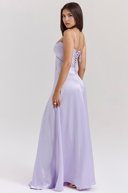 Abito Lungo Elegante Donna in Nero e Viola – Vestito Bustier Perfetto per Cerimonie ed Eventi 2025