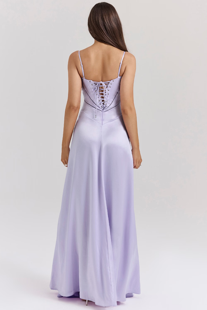 Abito Lungo Elegante Donna in Nero e Viola – Vestito Bustier Perfetto per Cerimonie ed Eventi 2025