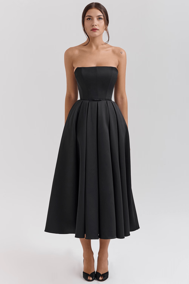 Elegante abito Midi Nero con vestibilità a Corsetto - Ideale per Ballo, Cocktail ed Eventi serali | Tiamusi TIAMUSE Dress Bustier