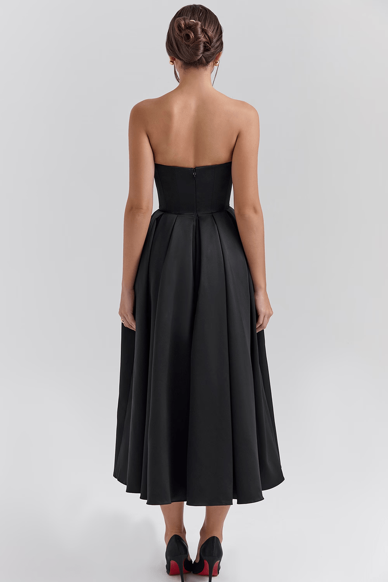 Elegante abito Midi Nero con vestibilità a Corsetto - Ideale per Ballo, Cocktail ed Eventi serali | Tiamusi TIAMUSE Dress Bustier