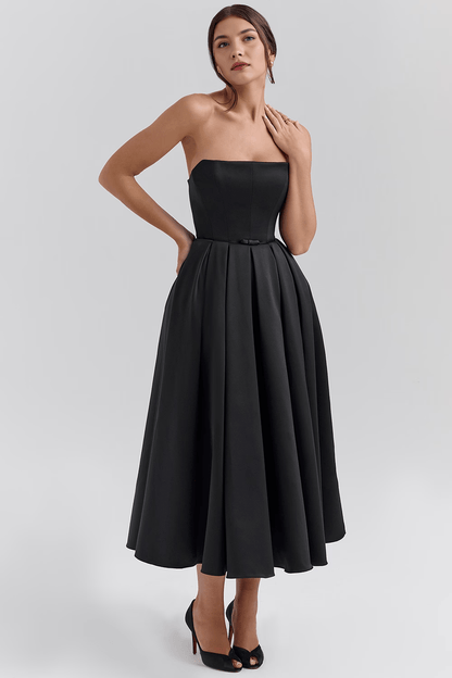 Elegante abito Midi Nero con vestibilità a Corsetto - Ideale per Ballo, Cocktail ed Eventi serali | Tiamusi TIAMUSE Dress Bustier