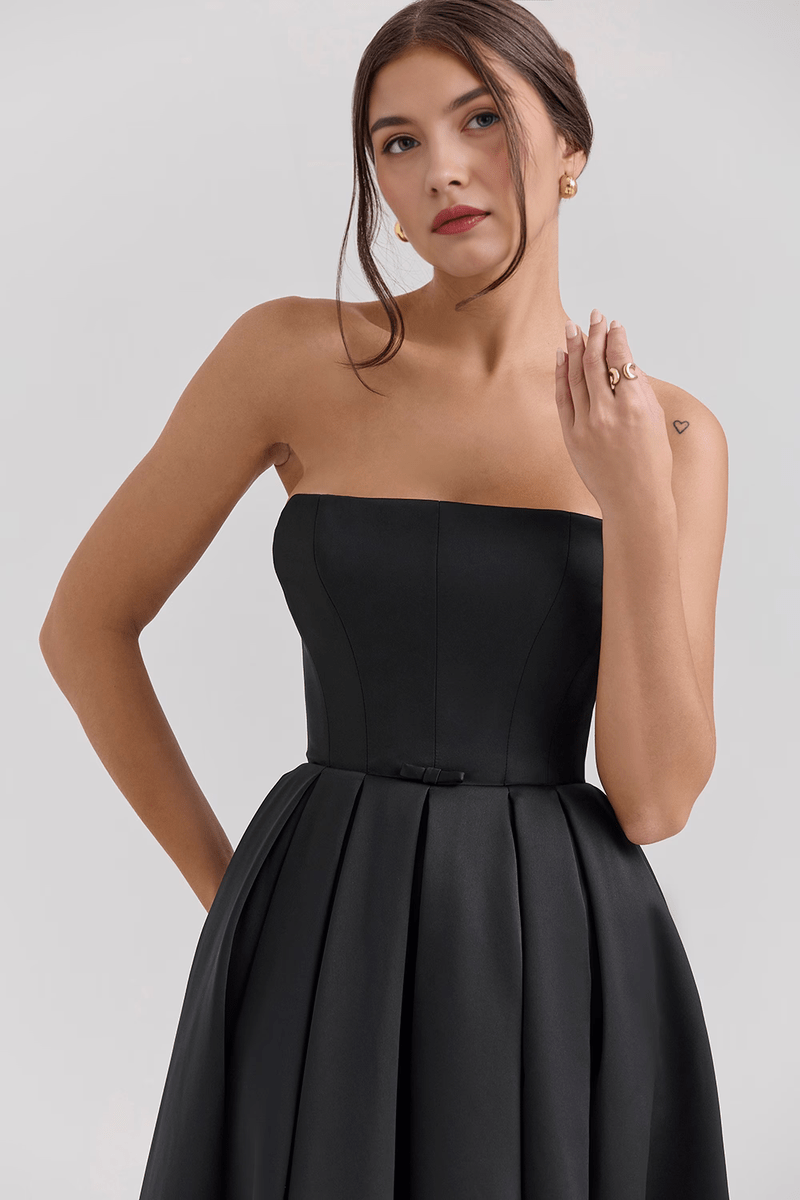 Elegante abito Midi Nero con vestibilità a Corsetto - Ideale per Ballo, Cocktail ed Eventi serali | Tiamusi TIAMUSE Dress Bustier