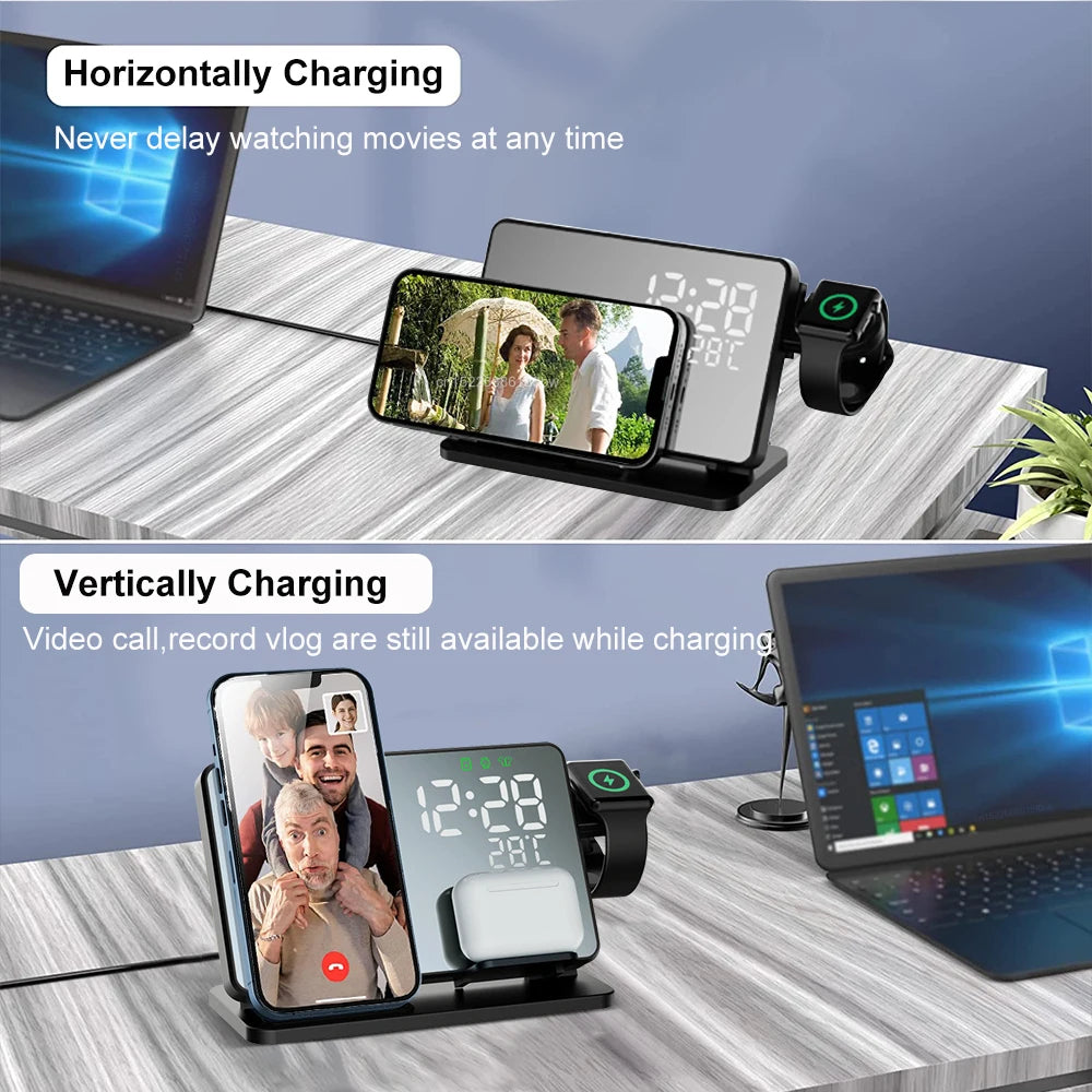 Elegante stazione di ricarica 3-in-1 con sveglia per dispositivi Apple | NestPower TIAMUSE Gadgets