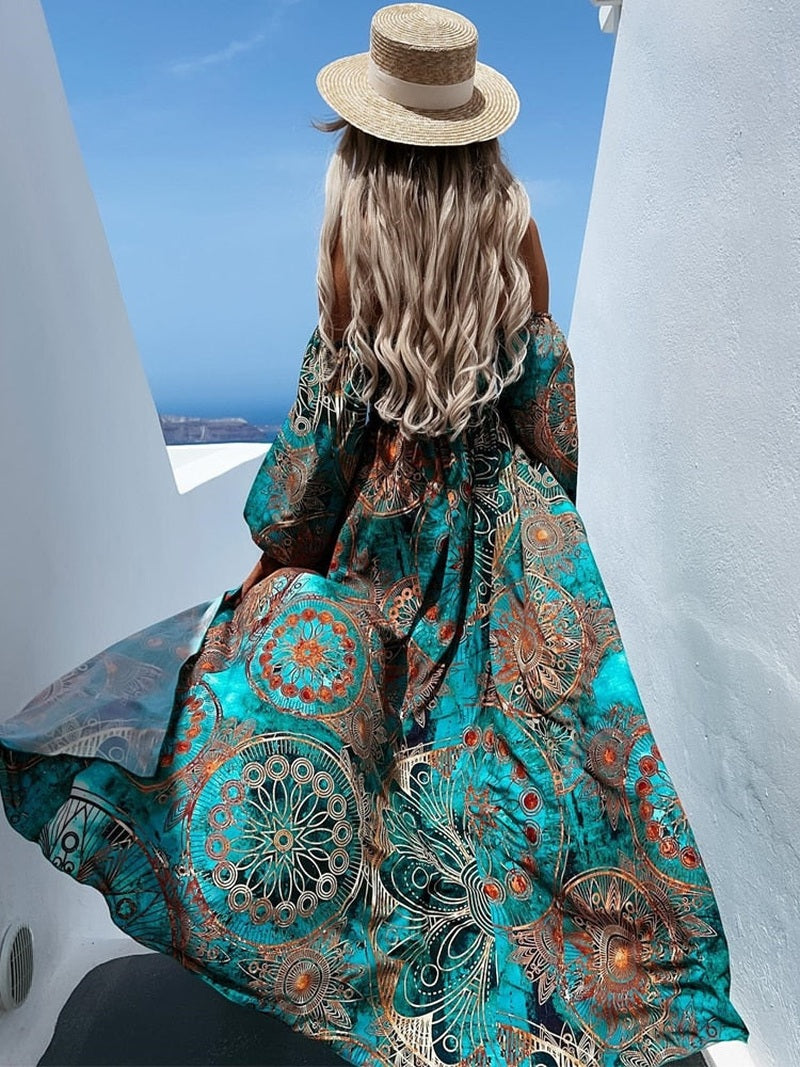 Flavia Abito Maxi Boho | Vestito Elegante a Maniche Lunghe Blu TIAMUSE dress
