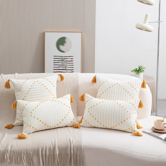 Housse de Coussin Géométrique en Coton avec Franges - Accent Décoratif pour une Maison Accueillante | Arabella