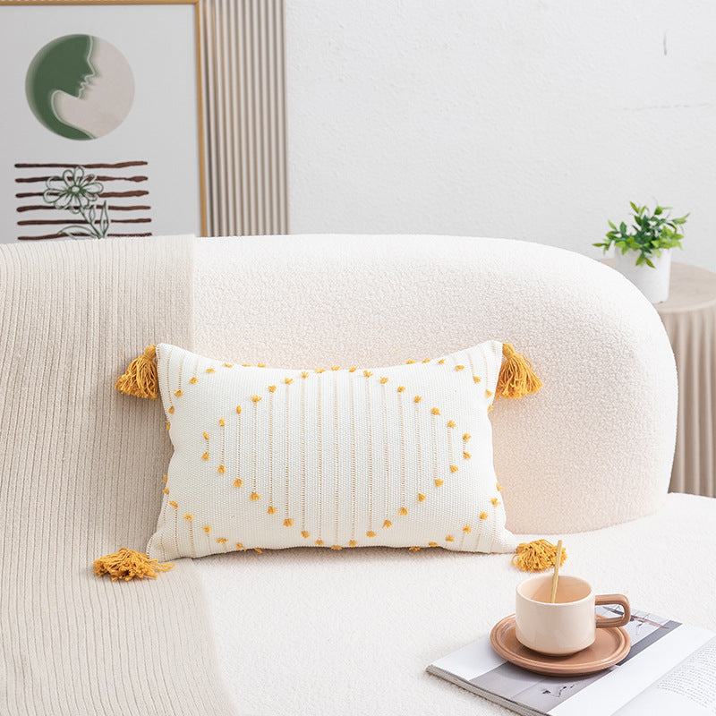 Housse de Coussin Géométrique en Coton avec Franges - Accent Décoratif pour une Maison Accueillante | Arabella
