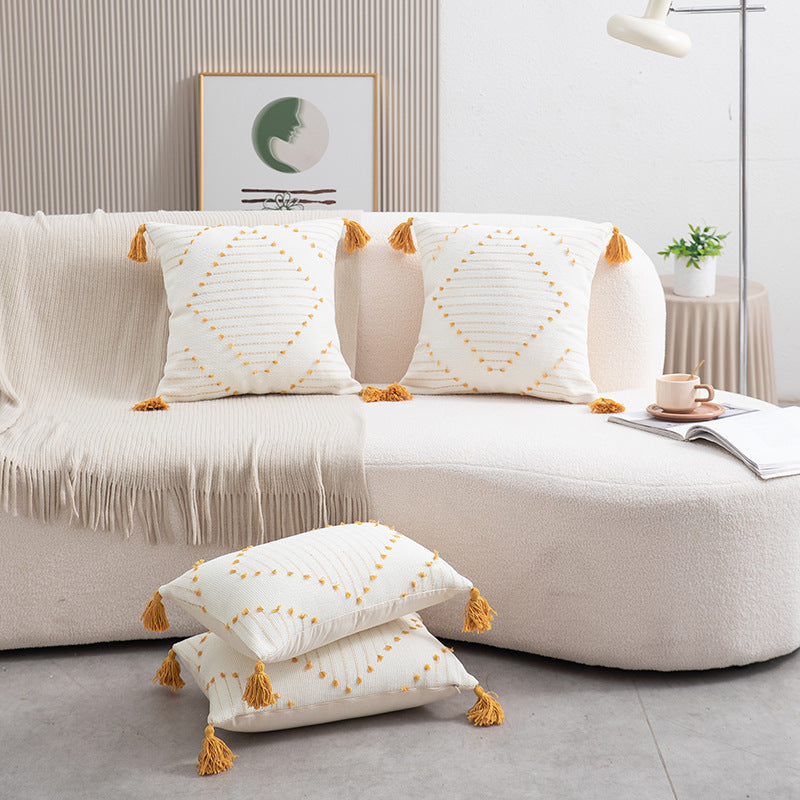 Housse de Coussin Géométrique en Coton avec Franges - Accent Décoratif pour une Maison Accueillante | Arabella