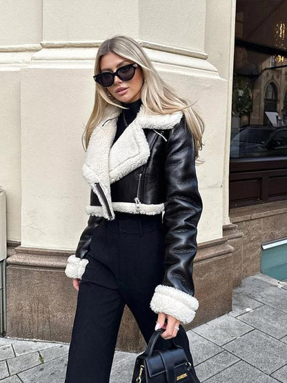 Giacca Aviator da Donna in Ecopelle | Fodera in Sherpa, Nera o Marrone per l’autunno e l’inverno TIAMUSE
