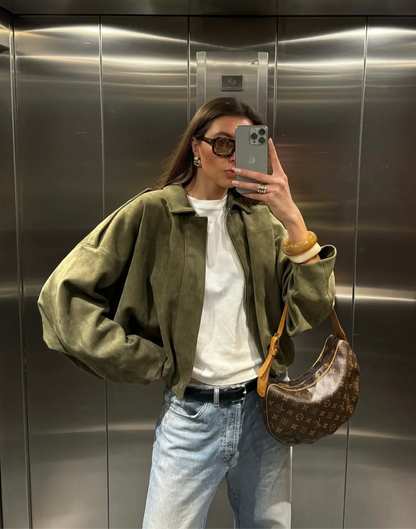 Giacca Bomber Donna in Pelle Scamosciata | Stile Pilota, Zip, Autunno/Inverno TIAMUSE Outwear