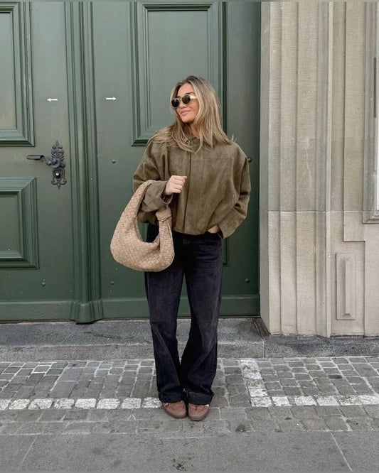 Giacca Bomber Donna in Pelle Scamosciata | Stile Pilota, Zip, Autunno/Inverno TIAMUSE Outwear