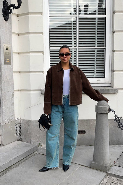 Giacca Donna Marrone in Pelle Sintetica Effetto Scamosciato | Leana TIAMUSE Jackets