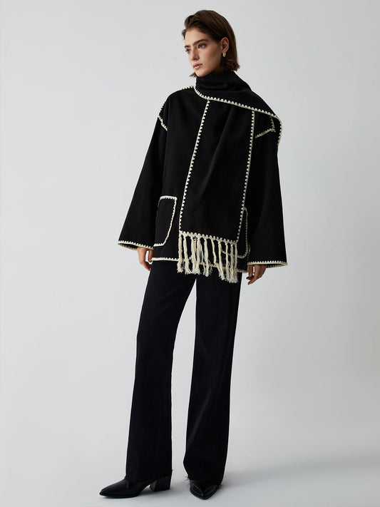 Giacca Donna con Bordo a Contrasto e Sciarpa | Eleganza Autunno Inverno 2025 TIAMUSE